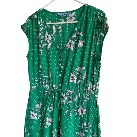 Draper James Green Floral & Polka Dotted Button Front Midi Dress, Size S - Picture 3 of 9
